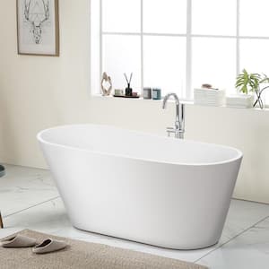 63 in. Acrylic Flatbottom Alcove Freestanding Soaking Bathtub in White