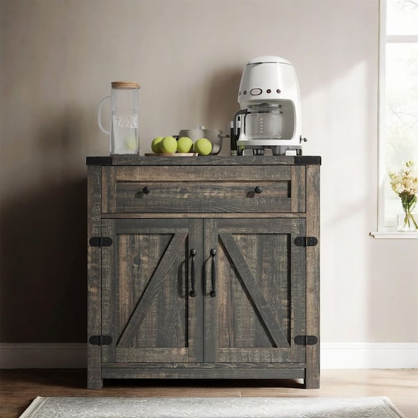 Boyel Living Brown Particle Board 31.5 in. Sideboard Modern Farmhouse Double Barn Door Accent Cabinet