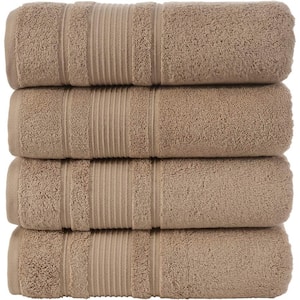 4-Piece Set Premium Quality Bath Towels for Bathroom, Quick Dry Soft and Absorbent 100% Cotton, Brown