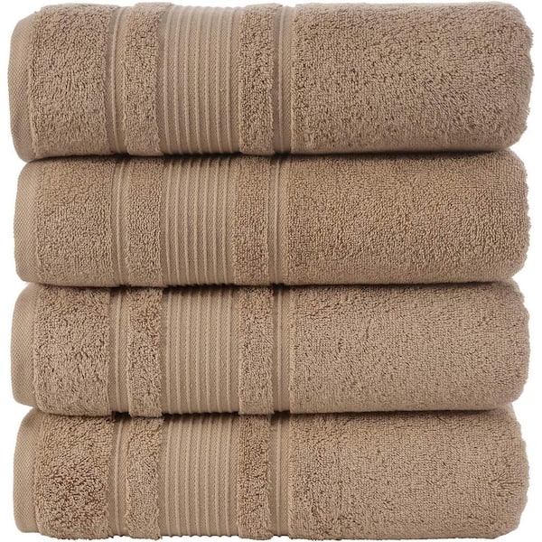 Aoibox 4-Piece Set Premium Quality Bath Towels for Bathroom, Quick Dry Soft and Absorbent 100% Cotton, Brown