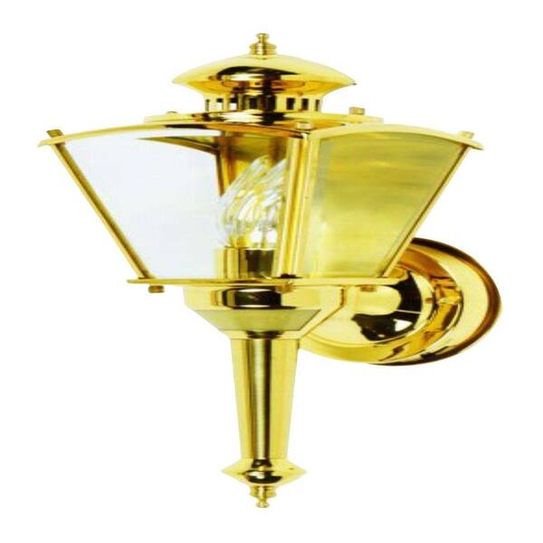 CCI 16 in. Polished Brass Motion Activated Outdoor Beveled Glass Coach Lantern