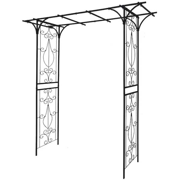 ToolCat 80.3 in. W x 20.47 in. D x 81.1 in. H Metal Garden Arch Outdoor Trellis for Climbing Plants Support Rose Arch, Black