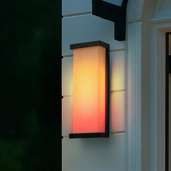 Smart RGB Black Modern Outdoor Wall Sconce 20 in. Dusk to Dawn Hardwired with Integrated LED for Porch Garage Garden