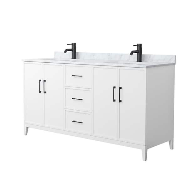 Wyndham Collection Elan 66 in. W x 22 in. D x 35 in. H Double Bath Vanity in White with White Carrara Marble Top