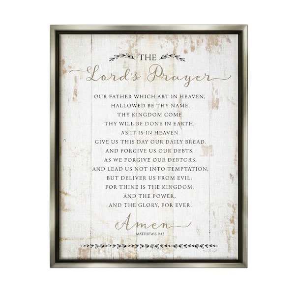 The Stupell Home Decor Collection The Lords Prayer Our Father Distressed Wood by Jennifer Pugh Floater Frame Typography Wall Art Print 31 in. x 25 in.