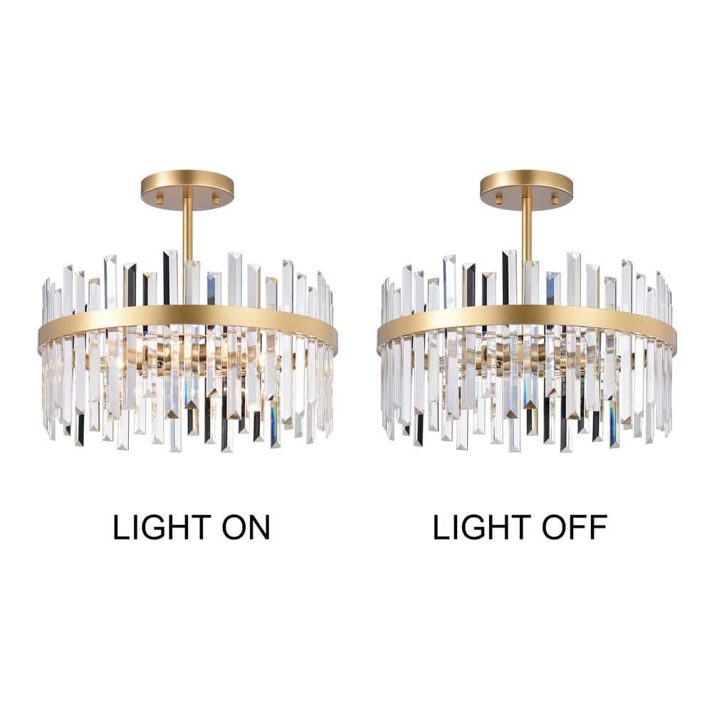 Casandra Glossy Brass 5-Light Crystal Drum Flush Mount