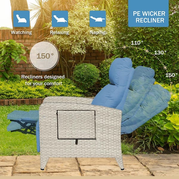 Gray Wicker Outdoor Chaise Lounge Chair Patio Recliner with