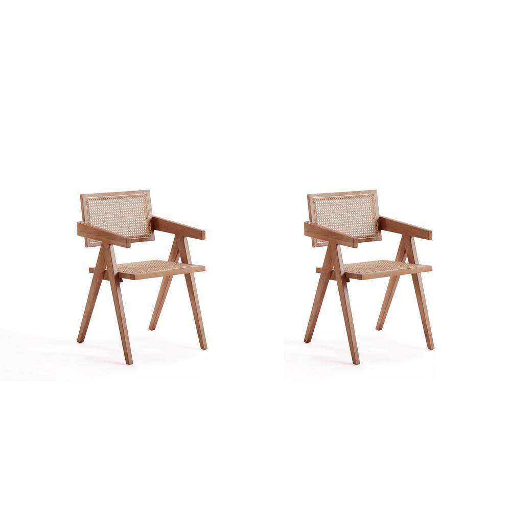 High-Back Natural Cane and Rattan Arm Chair with Ash Wood Base