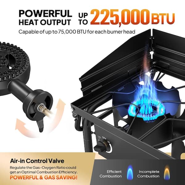ROVSUN 3-Burner Camping Stove with Windpanel & Side Shelves