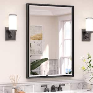 24 in. W x 36 in. H Rectangular Framed Beveled Edge Wall Bathroom Vanity Mirror in Black