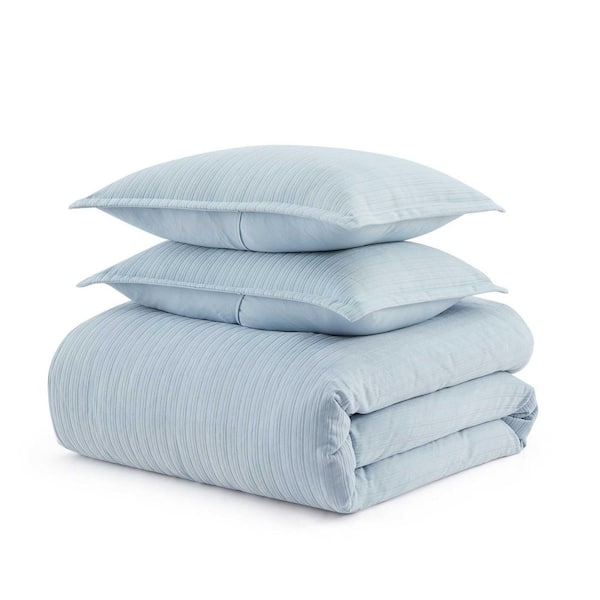 MARTHA STEWART Rowan 3-Piece Hydrangea Blue Chenille Jacquard Full