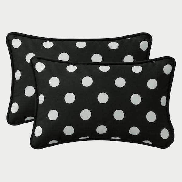 Pillow Perfect Polka Dot Black Rectangular Outdoor Lumbar Throw Pillow 2-Pack