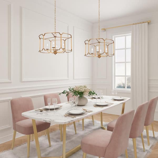 Uolfin Modern Gold Light Chandelier Pendant Brushed Room Gold Drum The Dining - 4-Light Depot 628Q7VJ6REV3835 Home Island Candle Cage with Style