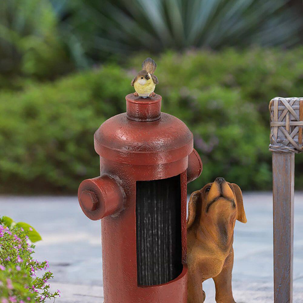 26.8 in. Red Fire Hydrant Waterfall Fountain with Dog and Bird with Light and Pump price history on PriceWatchPro