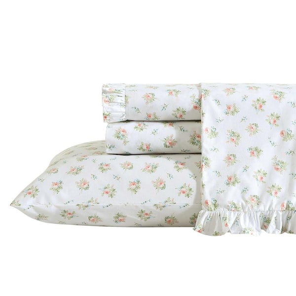 Rose ford 3-Piece White Apricot 100% Cotton Twin Sheet Set