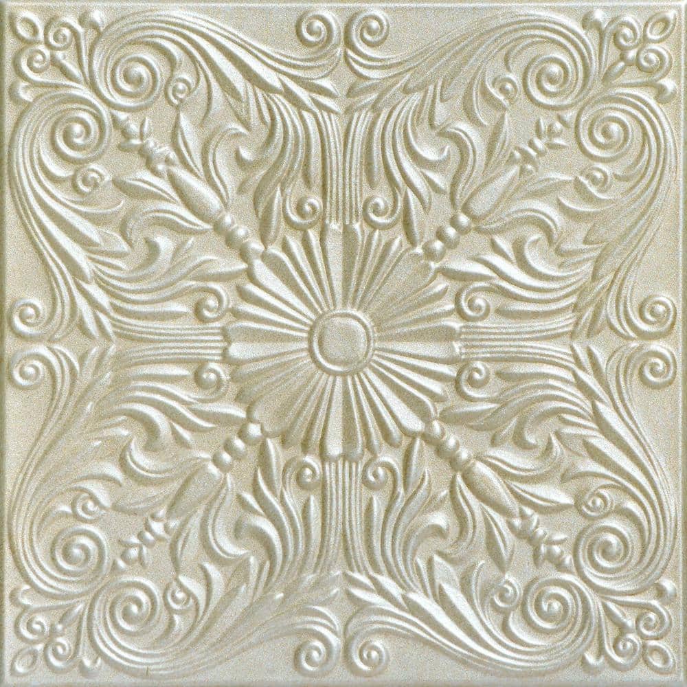 Spanish Silver Onyx Gold 1.6 ft. x 1.6 ft. Decorative Foam Glue Up Ceiling 