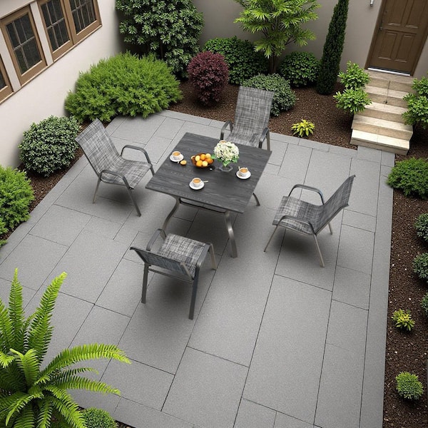 Steel Stackable Outdoor Dining Chair in Gray Set of 4, Outdoor