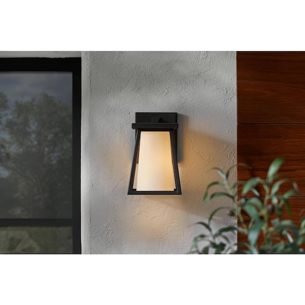 Cardston 8.5 in. 1-Light Black Outdoor Wall Light Fixture with White Opal Glass