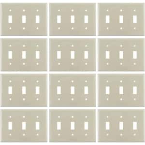3-Gang Ivory 1-Toggle/1-Switch UL Listed Plastic Switch Plate Wall Plate (12-Pack)