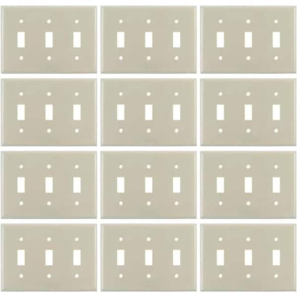 Sunlite 3-Gang Ivory 1-Toggle/1-Switch UL Listed Plastic Switch Plate Wall Plate (12-Pack)