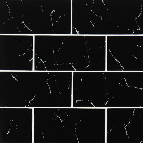 MSI Nero Marquina 3 in. x 6 in. Glossy Glass Subway Tile (0.12 sq. ft./Each)