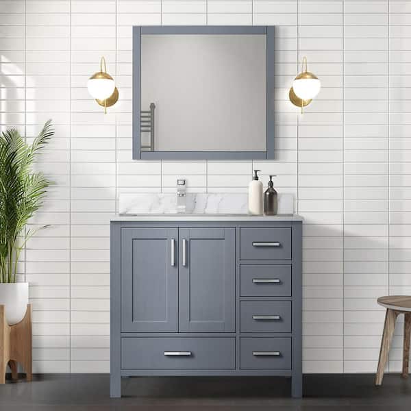 Lexora Jacques 36 in. W x 22 in. D Left Offset Dark Grey Bath Vanity without Top