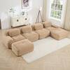 Homy Casa SMZO 152.7 in. Modular Corduroy Sectional Sofa with Ergonomic Curved Armrests, Adjustable Backrest, in. Camel Brown SMZO-FTI-BR