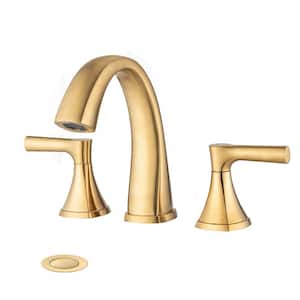 8 in. Widespread 3-Hole Double Handle Bathroom Sink Faucet with Drain in Brushed Gold