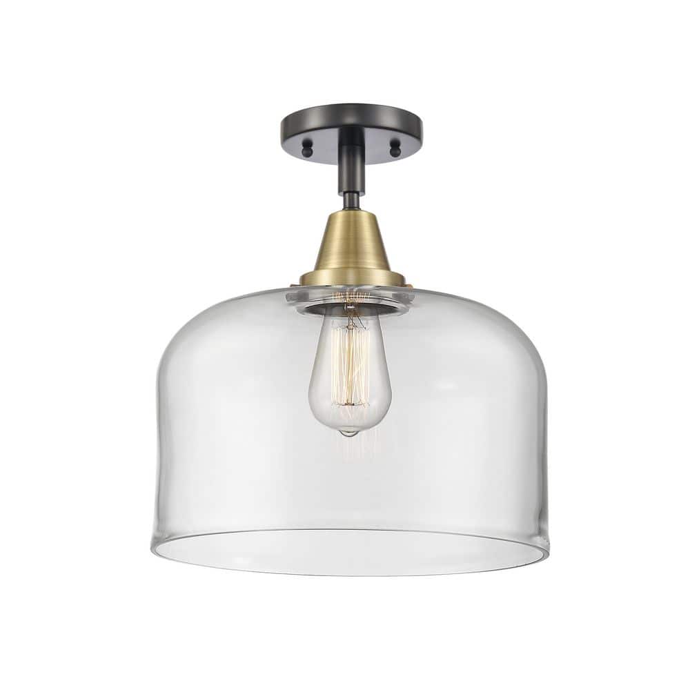 Bell 12 in. 1-Light Black Antique Brass Industrial Flush Mount with Clear Glass Shade price history on PriceWatchPro