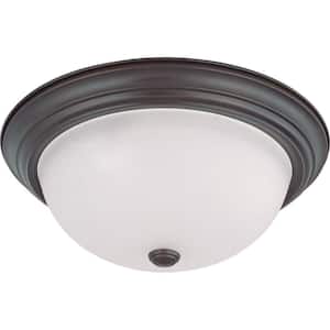 3-Light Mahogany Bronze Flush Mount with Frosted White Glass