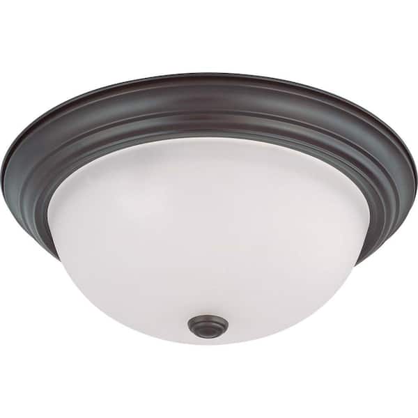 SATCO 3-Light Mahogany Bronze Flush Mount with Frosted White Glass