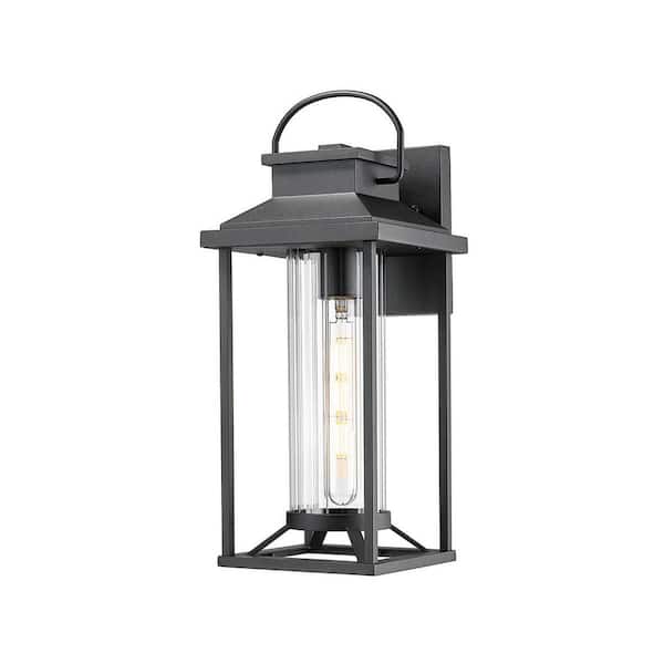 17 in. Black Outdoor Hardwired Wall Lantern Sconce with No Bulbs Included