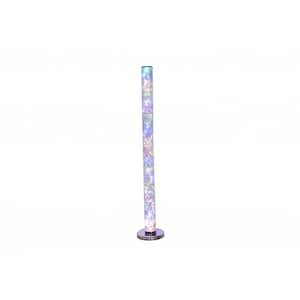 49 in. Silver Steel LED Column Floor Lamp with Clear Drum Shade