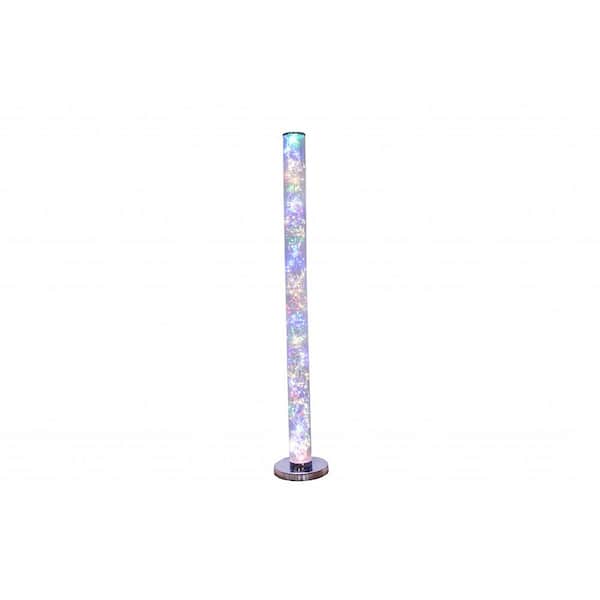 HomeRoots 49 in. Silver Steel LED Column Floor Lamp with Clear Drum Shade