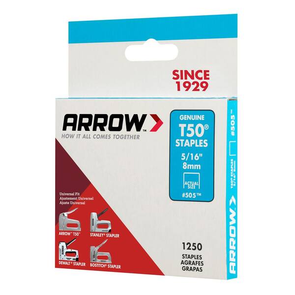 Arrow Fasteners 5/16 inch T50 Staple Gun Staples 1250 Pack #505 