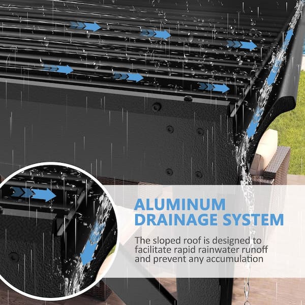 20 ft. x 12 ft. Patio Cover Wall-Mounted Metal Pergola with Sloped Roof