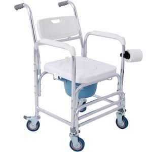 4 in 1 Bedside Commode Chair, Toilet Seat Transport Shower Wheelchair, for Elderly Injured and Disabled