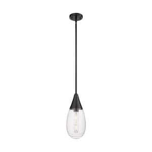 Malone 100-Watt 1 Light Matte Black Shaded Pendant Light with Clear glass Clear Glass Shade