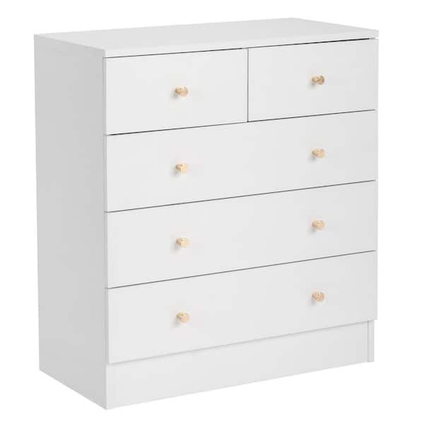 White 5-Drawer 25. 98in. Wide Chest of Drawers