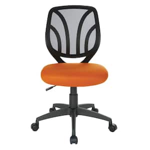 Orange Mesh Screen Back Armless Task Chair with Dual Wheel Carpet Casters