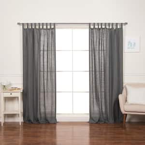 52" W X 84" L 100% Linen Silver Tab Top Curtain Set in Dark Grey