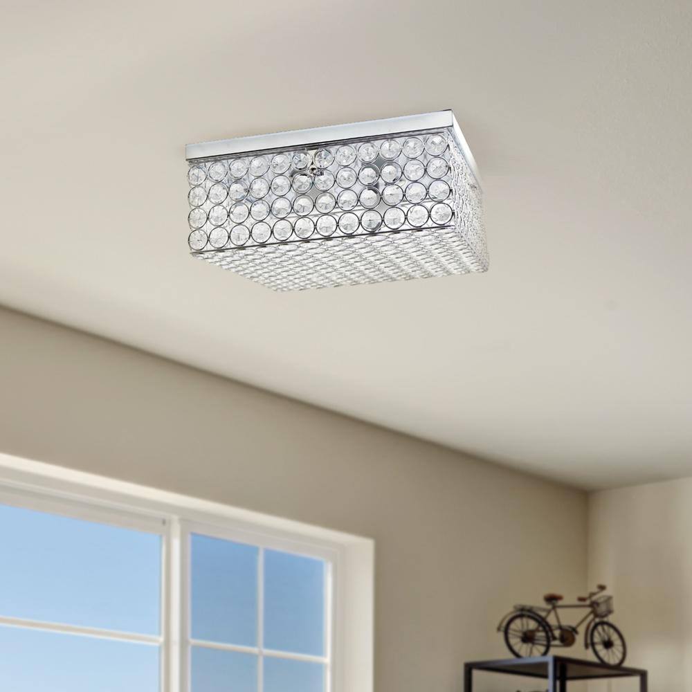 Luxurious Crystal and Silver 12" Square Incandescent Flush Mount Light