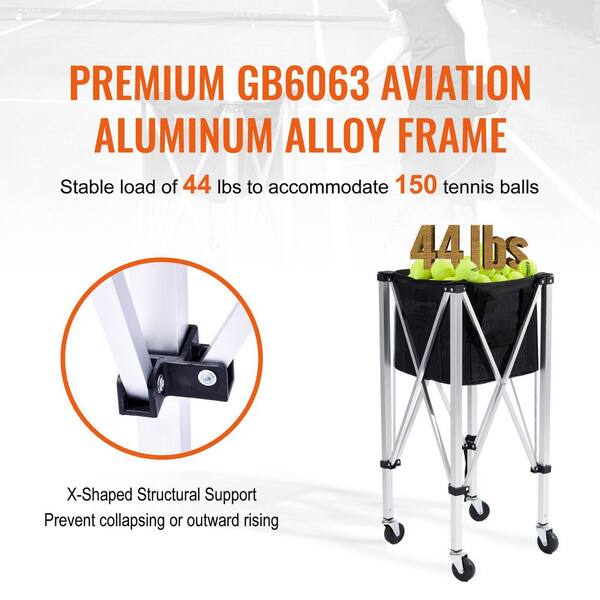 GYMAX Tennis Ball Hopper - Folding 150 Ball Capacity Cart With Wheels & Carry Bag