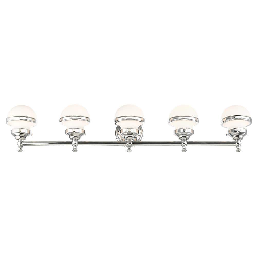 Oldwick Sleek 5-Light Polished Chrome Vanity with Satin Opal Glass