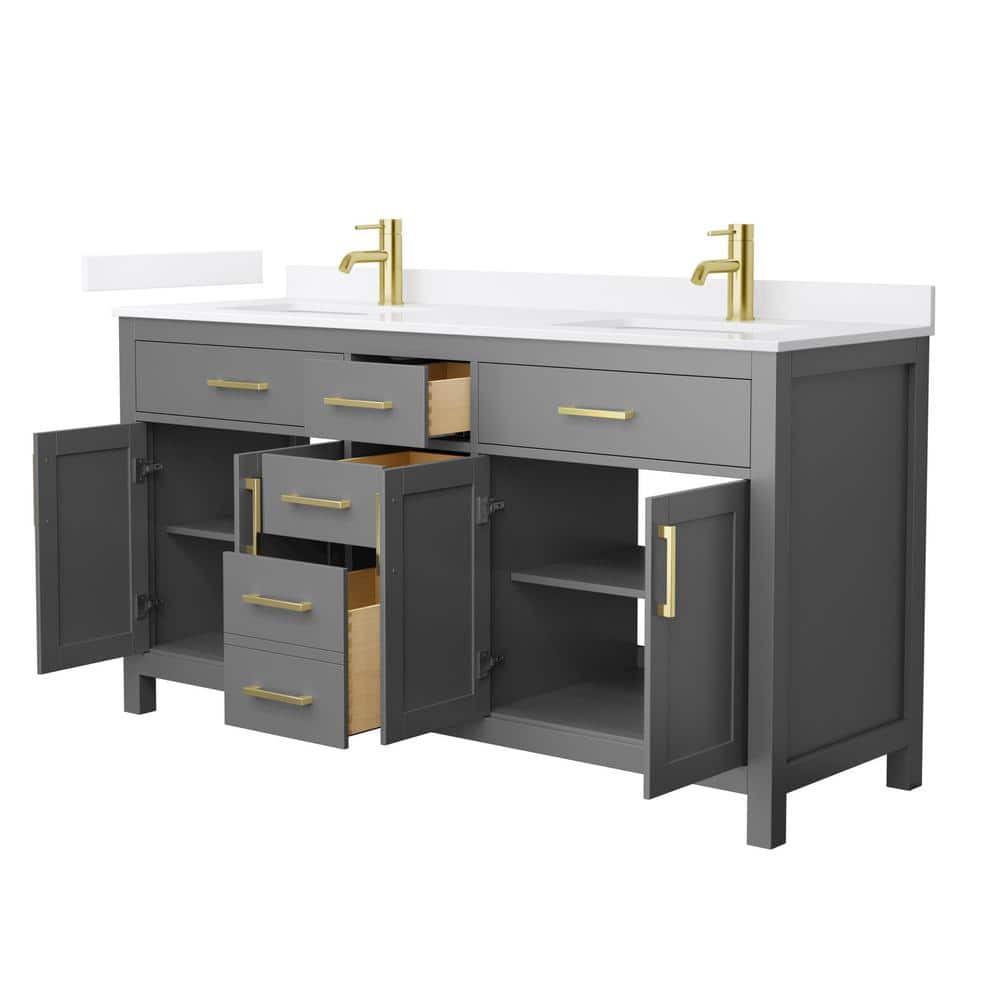 Beckett 66" Dark Gray Freestanding Double Vanity with White Quartz Top