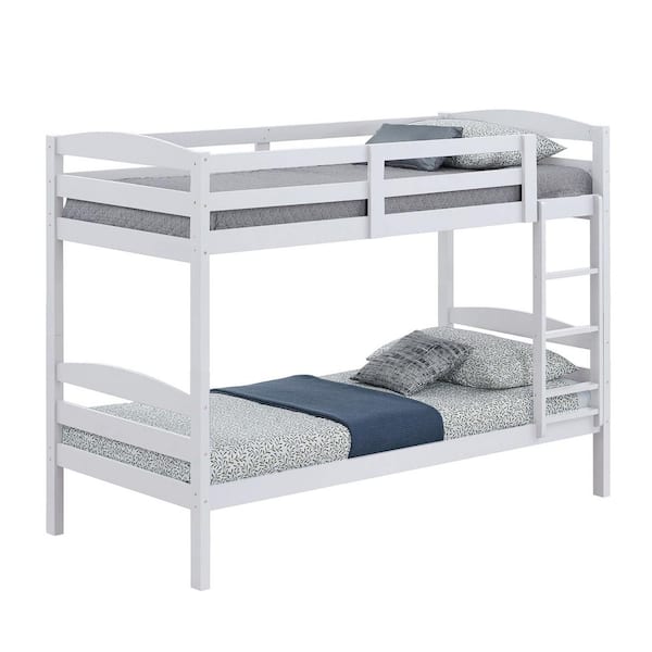 Furniture of America Plains White Twin over Twin Bunk Bed with Arch Slat Design