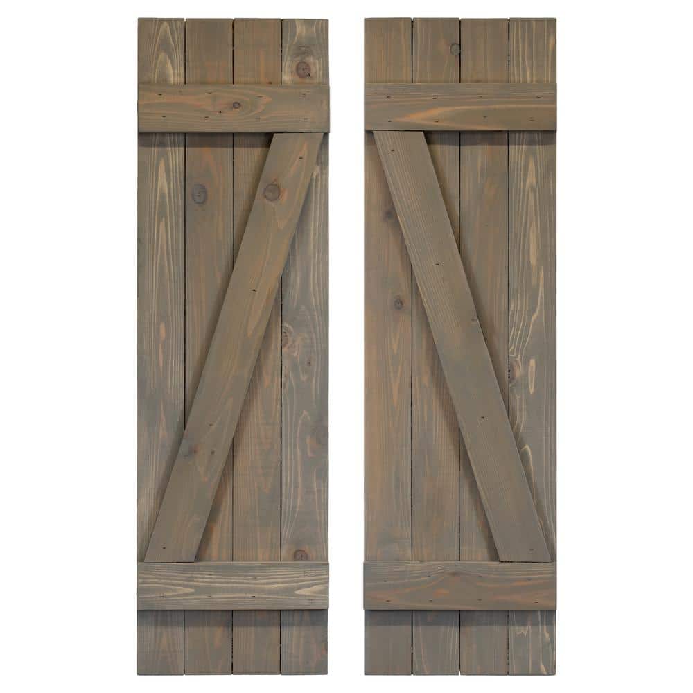 Dogberry 14 in. x 84 in. Wood Z Board and Batten Shutters Pair in Stone