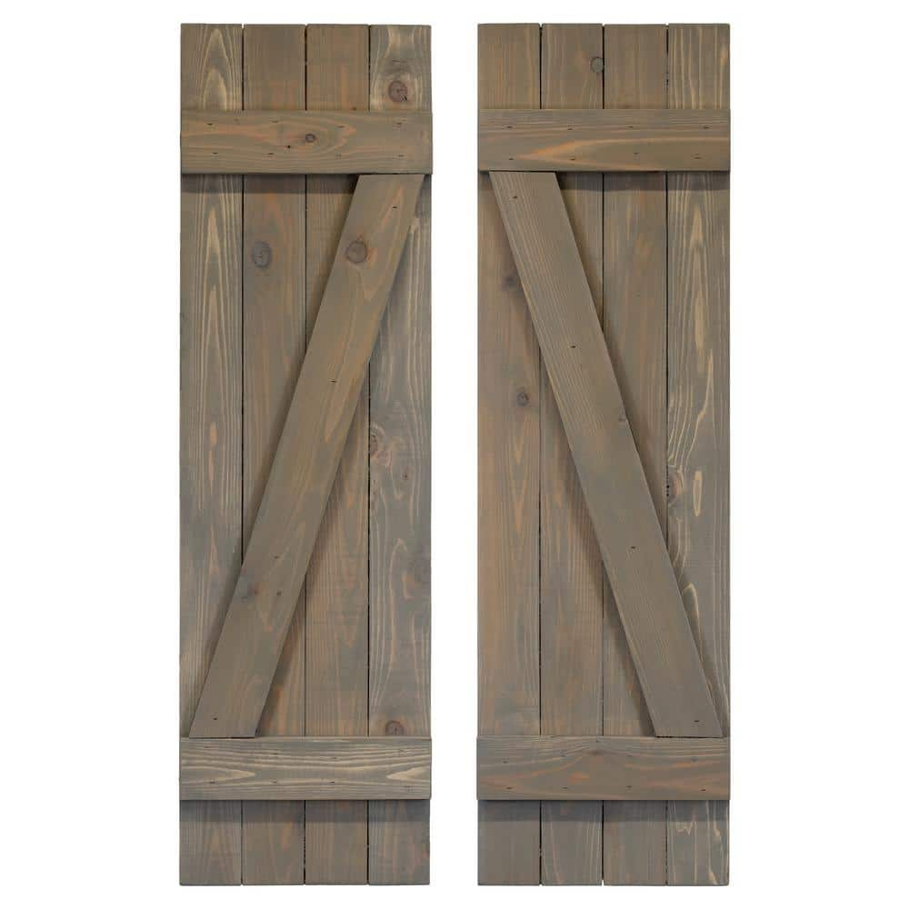 Dogberry Collections 14 in. x 36 in. Wood Z Board and Batten Shutters Pair in Stone Gray