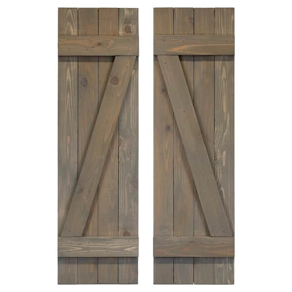 Dogberry Collections 14 in. x 48 in. Board and Batten Z Shutters Pair Stone Gray