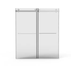 56 in. to 60 in. W x 70 in. H Double Sliding Frameless Shower Door in Brushed Nickel with 5/16 in. Thick Tempered Glass